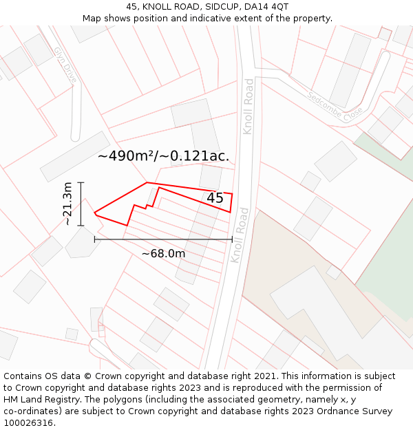 45, KNOLL ROAD, SIDCUP, DA14 4QT: Plot and title map
