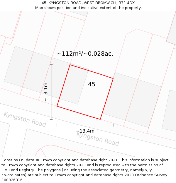 45, KYNGSTON ROAD, WEST BROMWICH, B71 4DX: Plot and title map
