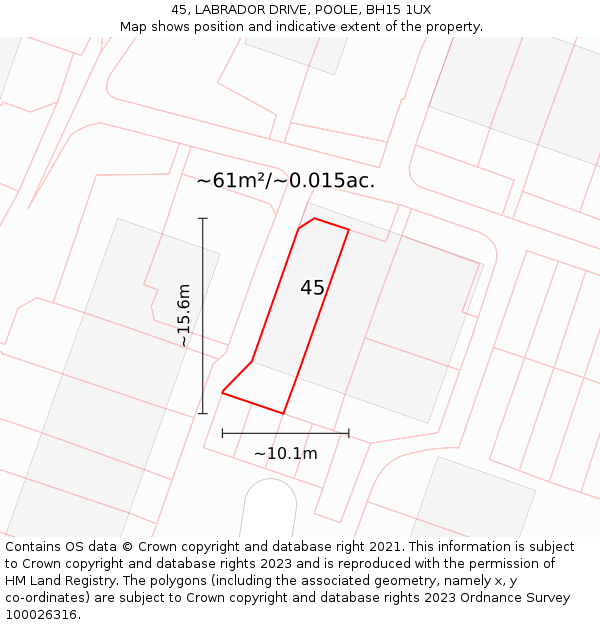 45, LABRADOR DRIVE, POOLE, BH15 1UX: Plot and title map