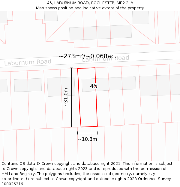 45, LABURNUM ROAD, ROCHESTER, ME2 2LA: Plot and title map