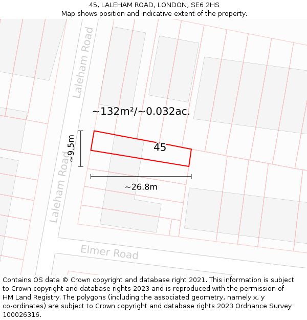 45, LALEHAM ROAD, LONDON, SE6 2HS: Plot and title map