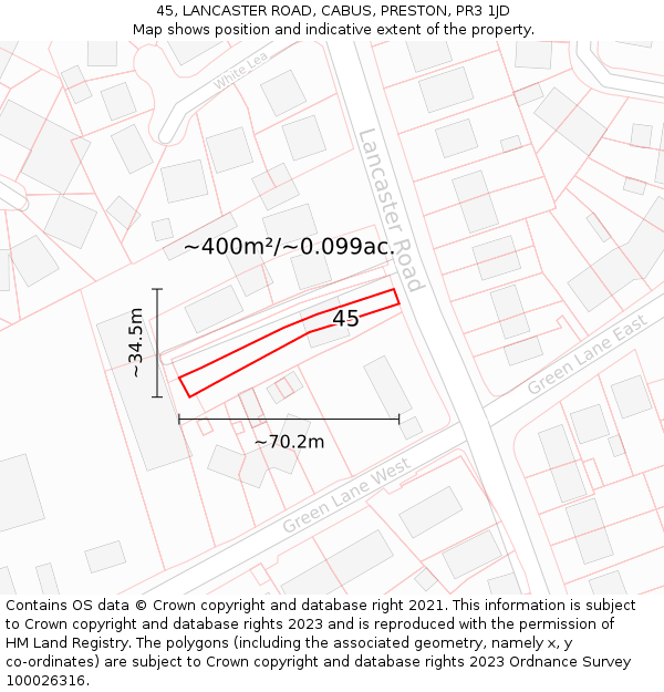 45, LANCASTER ROAD, CABUS, PRESTON, PR3 1JD: Plot and title map