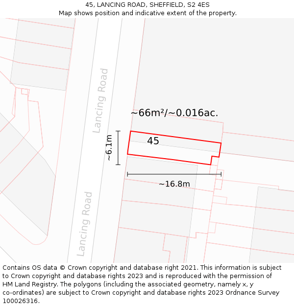 45, LANCING ROAD, SHEFFIELD, S2 4ES: Plot and title map
