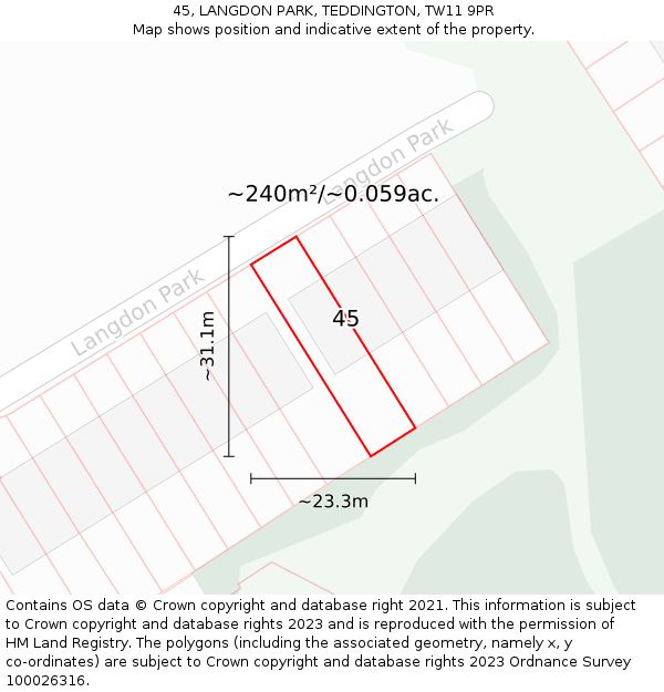45, LANGDON PARK, TEDDINGTON, TW11 9PR: Plot and title map