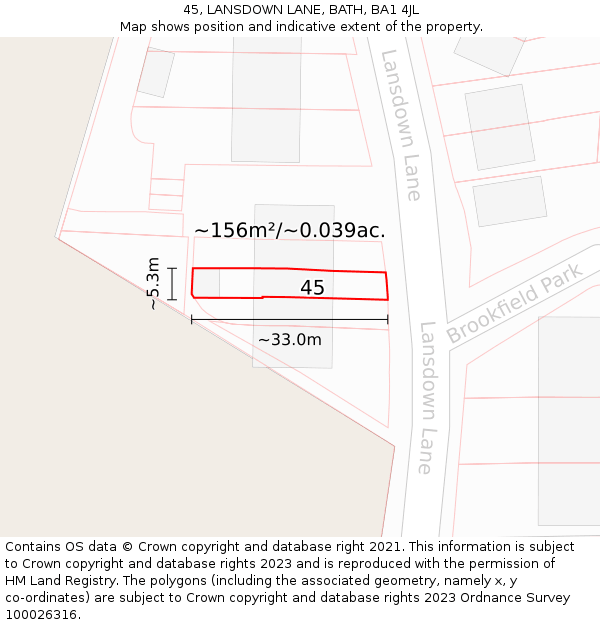 45, LANSDOWN LANE, BATH, BA1 4JL: Plot and title map