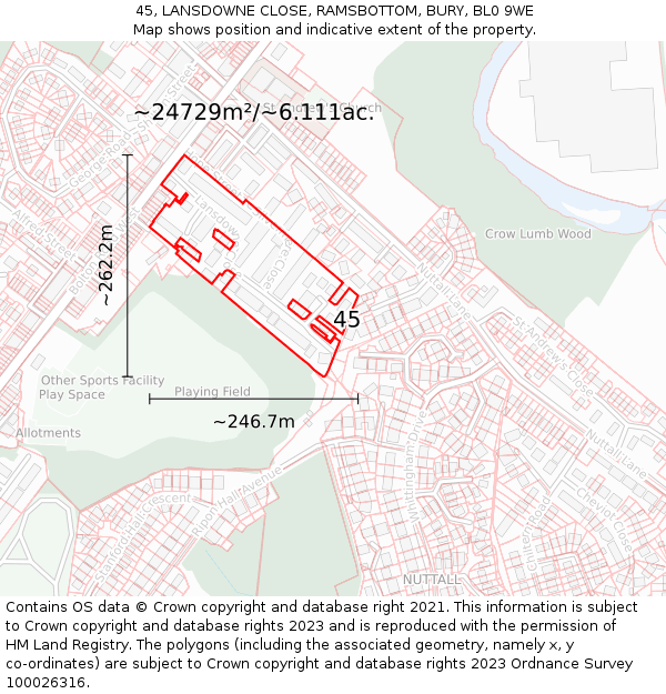 45, LANSDOWNE CLOSE, RAMSBOTTOM, BURY, BL0 9WE: Plot and title map