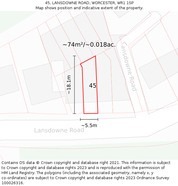 45, LANSDOWNE ROAD, WORCESTER, WR1 1SP: Plot and title map