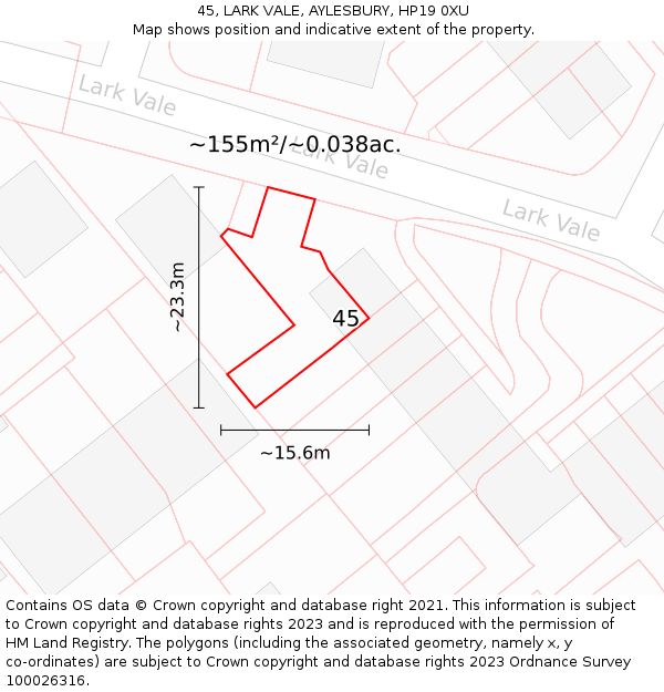 45, LARK VALE, AYLESBURY, HP19 0XU: Plot and title map