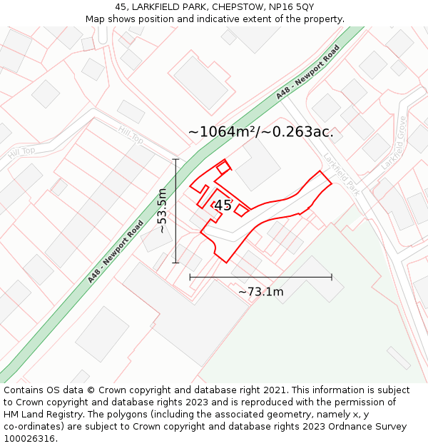 45, LARKFIELD PARK, CHEPSTOW, NP16 5QY: Plot and title map