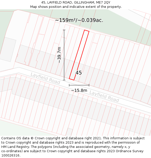 45, LAYFIELD ROAD, GILLINGHAM, ME7 2QY: Plot and title map