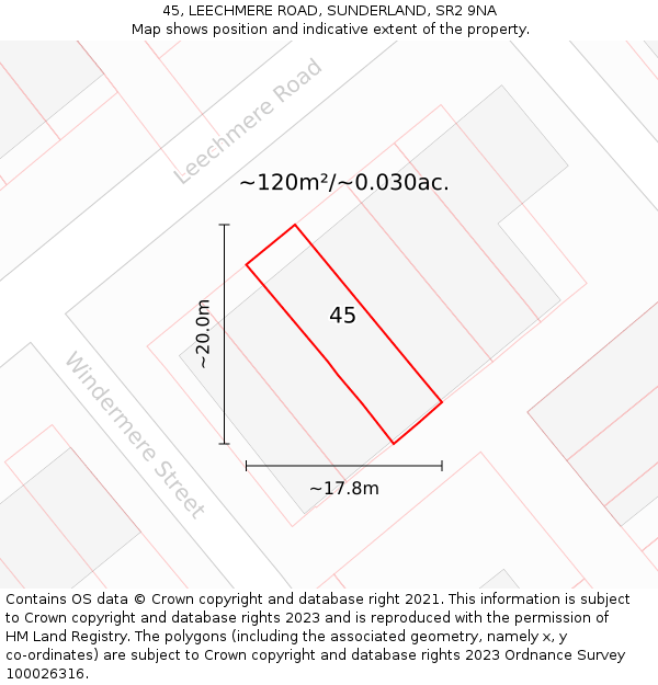 45, LEECHMERE ROAD, SUNDERLAND, SR2 9NA: Plot and title map