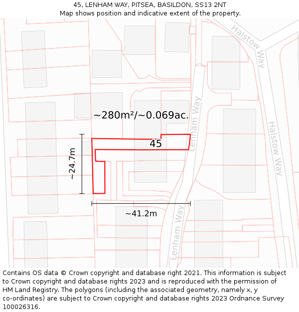 45, LENHAM WAY, PITSEA, BASILDON, SS13 2NT: Plot and title map