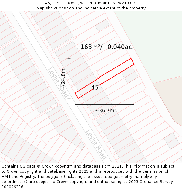 45, LESLIE ROAD, WOLVERHAMPTON, WV10 0BT: Plot and title map