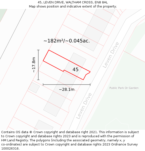 45, LEVEN DRIVE, WALTHAM CROSS, EN8 8AL: Plot and title map