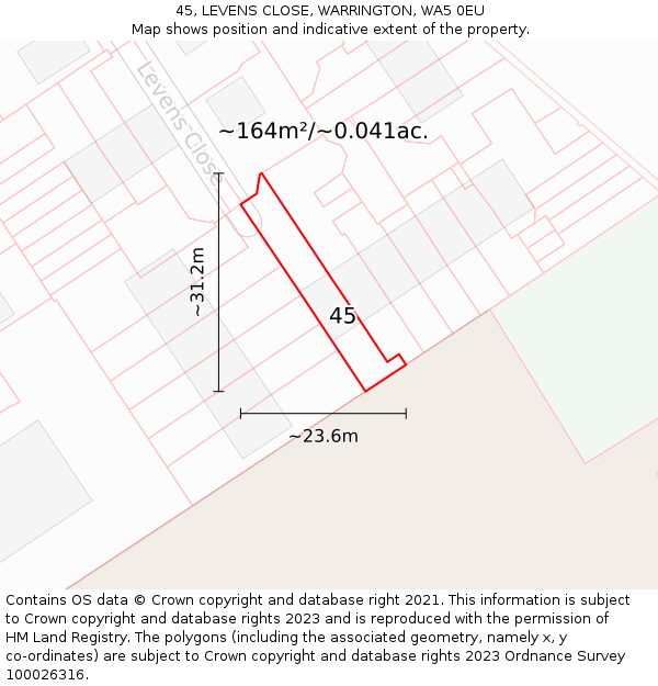 45, LEVENS CLOSE, WARRINGTON, WA5 0EU: Plot and title map