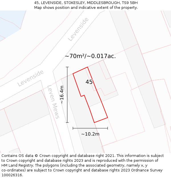45, LEVENSIDE, STOKESLEY, MIDDLESBROUGH, TS9 5BH: Plot and title map
