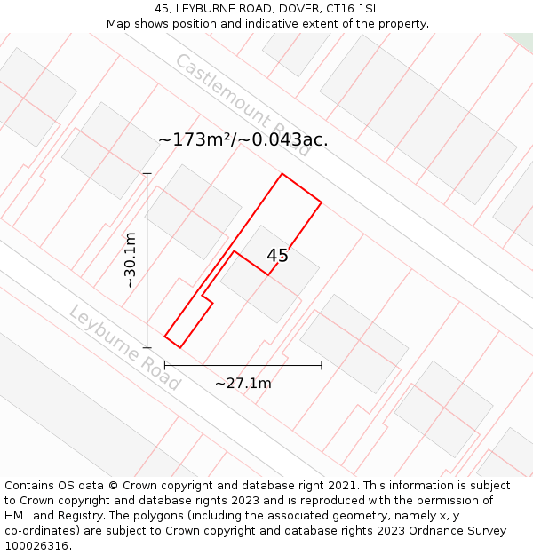45, LEYBURNE ROAD, DOVER, CT16 1SL: Plot and title map