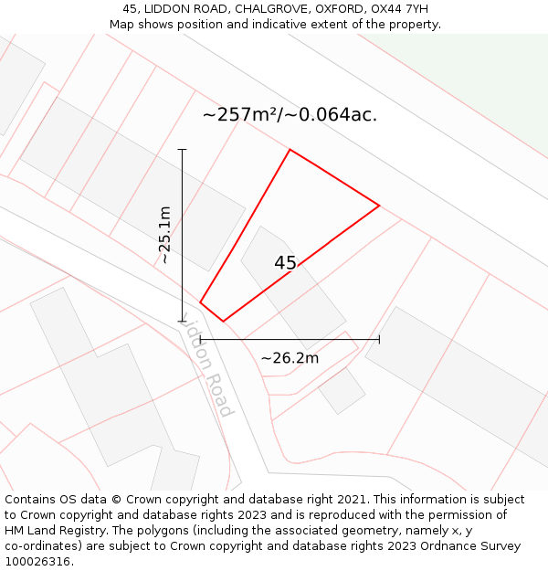 45, LIDDON ROAD, CHALGROVE, OXFORD, OX44 7YH: Plot and title map