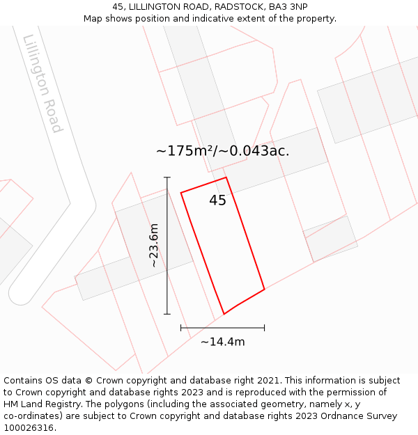 45, LILLINGTON ROAD, RADSTOCK, BA3 3NP: Plot and title map