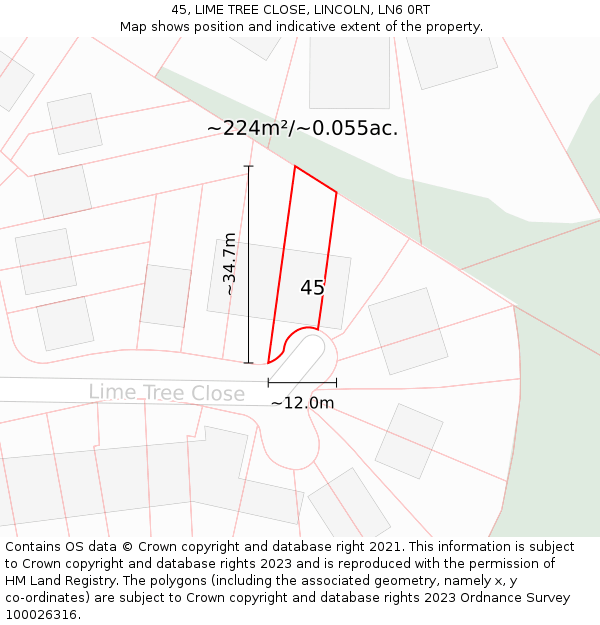 45, LIME TREE CLOSE, LINCOLN, LN6 0RT: Plot and title map