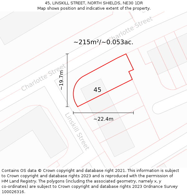 45, LINSKILL STREET, NORTH SHIELDS, NE30 1DR: Plot and title map