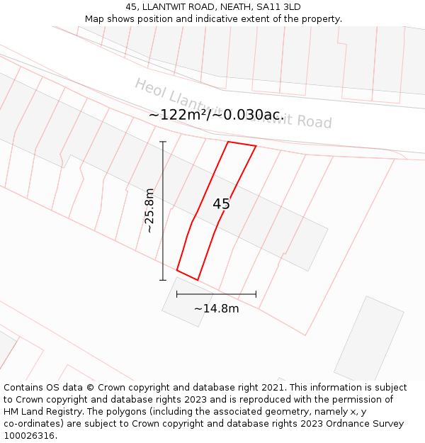 45, LLANTWIT ROAD, NEATH, SA11 3LD: Plot and title map
