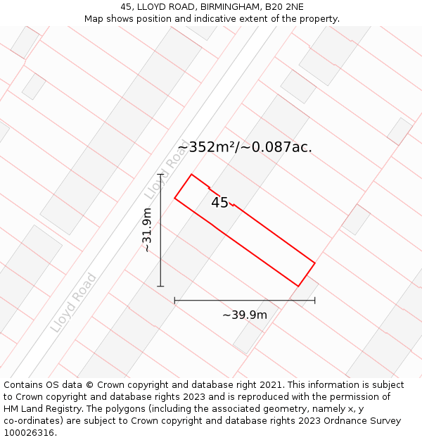 45, LLOYD ROAD, BIRMINGHAM, B20 2NE: Plot and title map