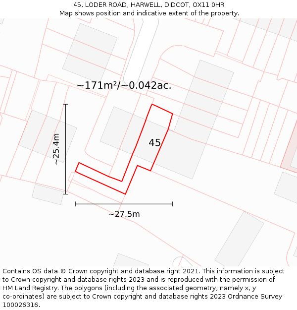 45, LODER ROAD, HARWELL, DIDCOT, OX11 0HR: Plot and title map