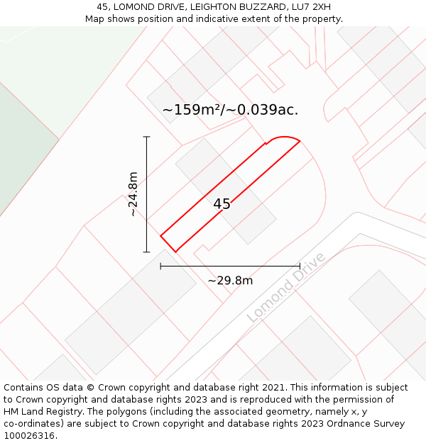 45, LOMOND DRIVE, LEIGHTON BUZZARD, LU7 2XH: Plot and title map