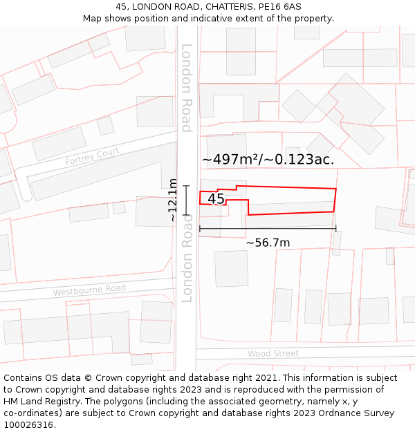 45, LONDON ROAD, CHATTERIS, PE16 6AS: Plot and title map