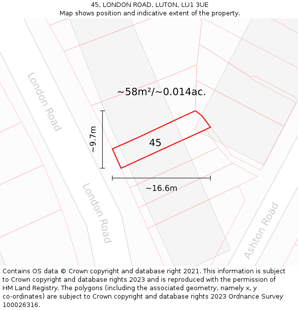 45, LONDON ROAD, LUTON, LU1 3UE: Plot and title map