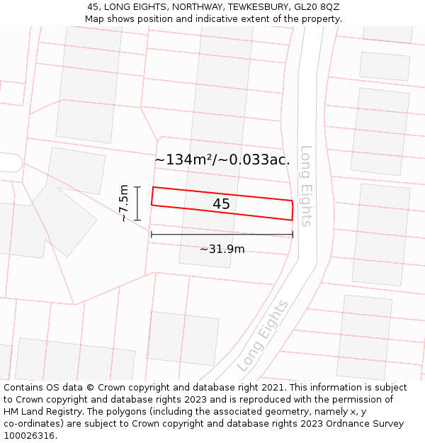 45, LONG EIGHTS, NORTHWAY, TEWKESBURY, GL20 8QZ: Plot and title map