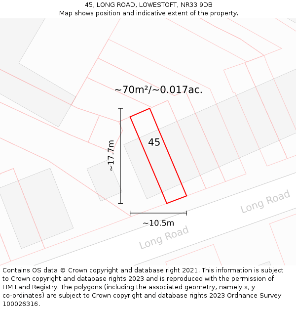 45, LONG ROAD, LOWESTOFT, NR33 9DB: Plot and title map