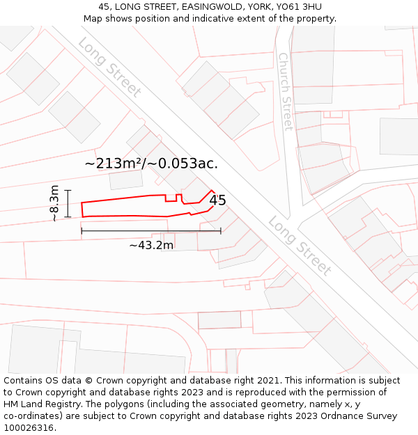 45, LONG STREET, EASINGWOLD, YORK, YO61 3HU: Plot and title map