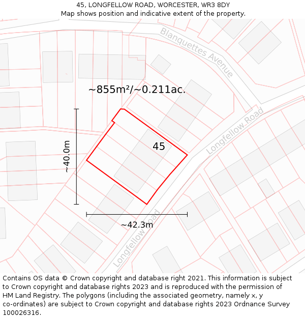 45, LONGFELLOW ROAD, WORCESTER, WR3 8DY: Plot and title map