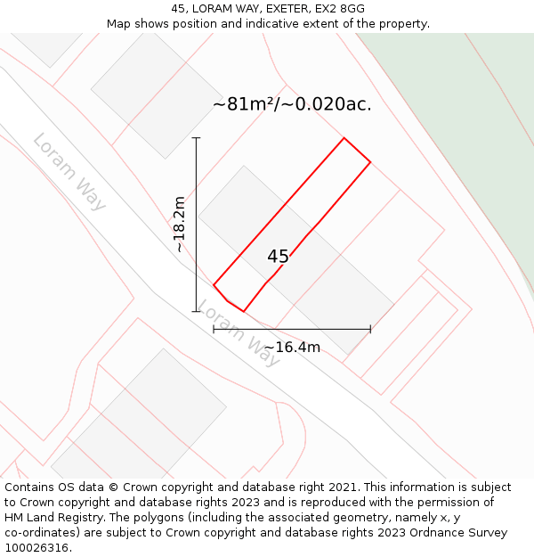 45, LORAM WAY, EXETER, EX2 8GG: Plot and title map