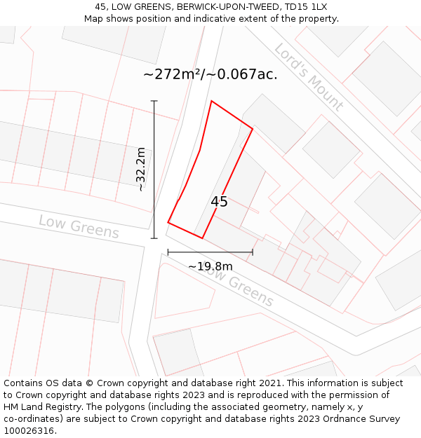 45, LOW GREENS, BERWICK-UPON-TWEED, TD15 1LX: Plot and title map