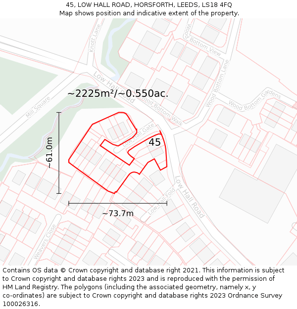 45, LOW HALL ROAD, HORSFORTH, LEEDS, LS18 4FQ: Plot and title map