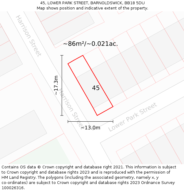 45, LOWER PARK STREET, BARNOLDSWICK, BB18 5DU: Plot and title map