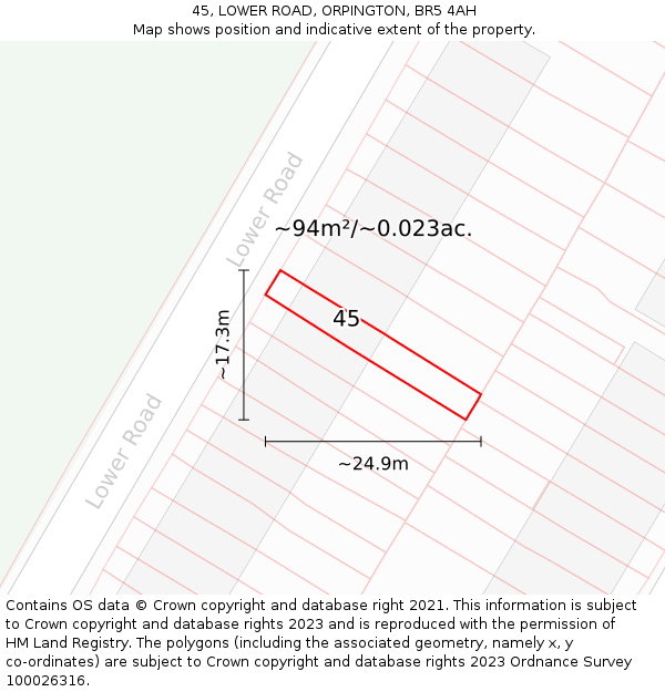 45, LOWER ROAD, ORPINGTON, BR5 4AH: Plot and title map