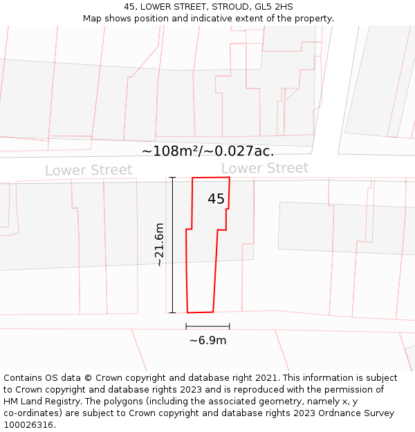 45, LOWER STREET, STROUD, GL5 2HS: Plot and title map