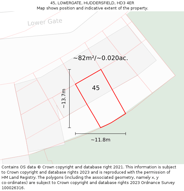 45, LOWERGATE, HUDDERSFIELD, HD3 4ER: Plot and title map