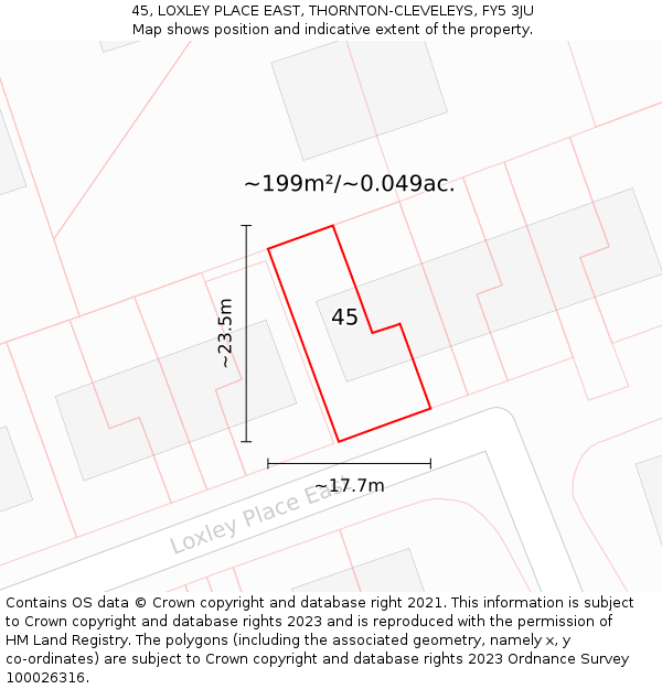45, LOXLEY PLACE EAST, THORNTON-CLEVELEYS, FY5 3JU: Plot and title map