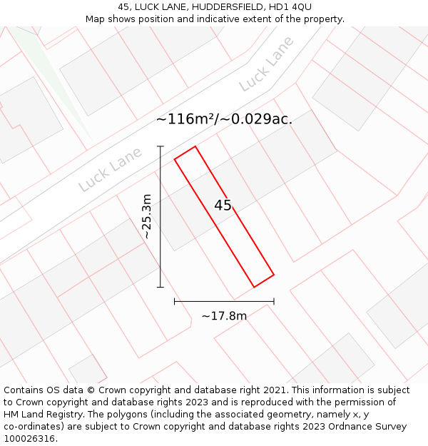 45, LUCK LANE, HUDDERSFIELD, HD1 4QU: Plot and title map
