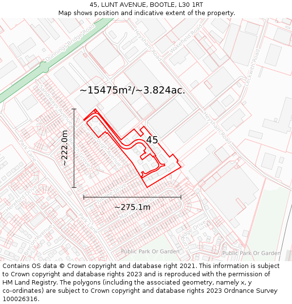 45, LUNT AVENUE, BOOTLE, L30 1RT: Plot and title map