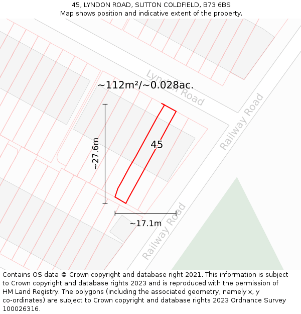 45, LYNDON ROAD, SUTTON COLDFIELD, B73 6BS: Plot and title map