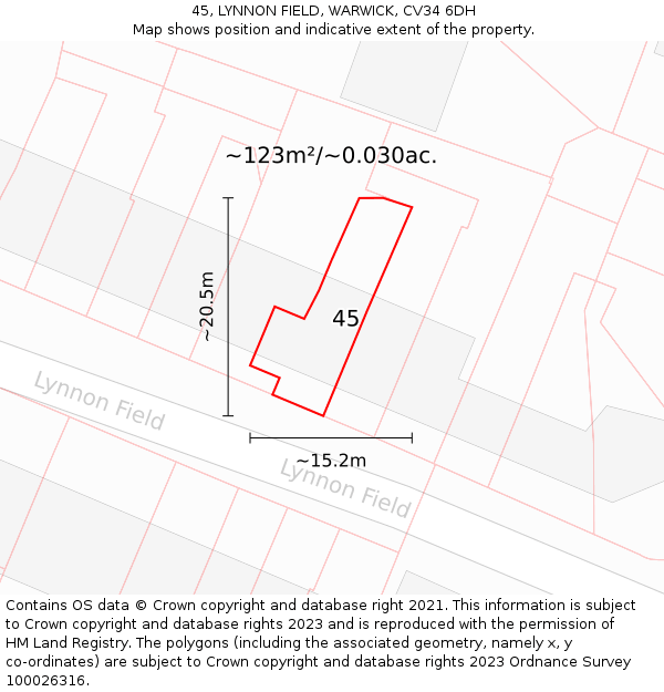45, LYNNON FIELD, WARWICK, CV34 6DH: Plot and title map