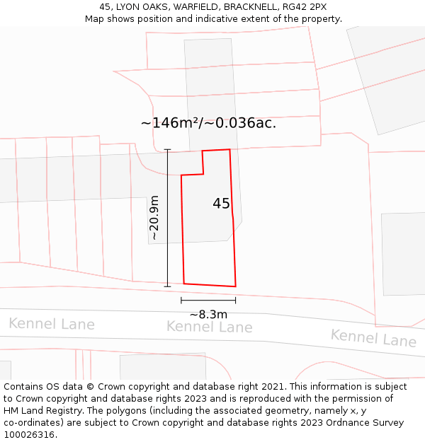 45, LYON OAKS, WARFIELD, BRACKNELL, RG42 2PX: Plot and title map