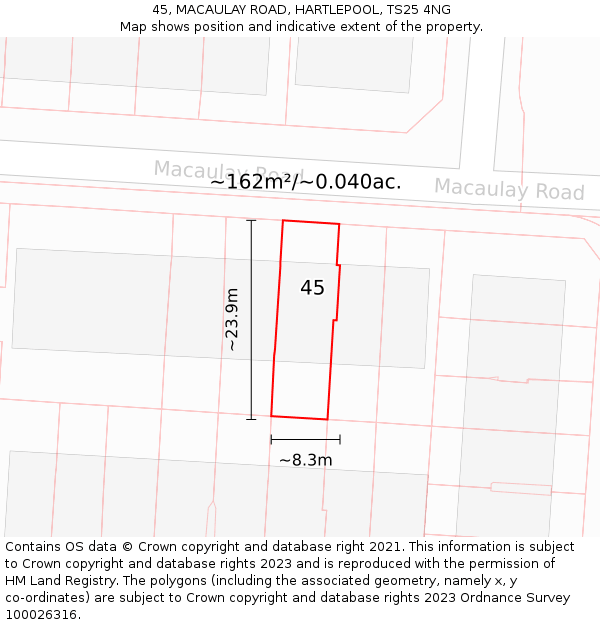 45, MACAULAY ROAD, HARTLEPOOL, TS25 4NG: Plot and title map