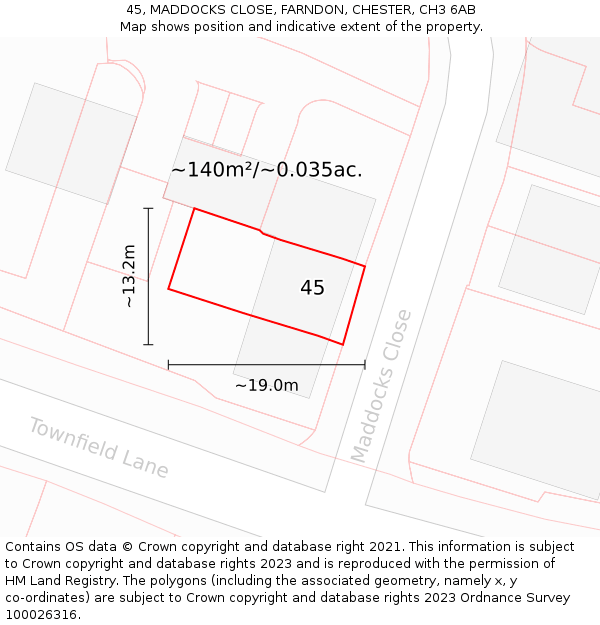 45, MADDOCKS CLOSE, FARNDON, CHESTER, CH3 6AB: Plot and title map